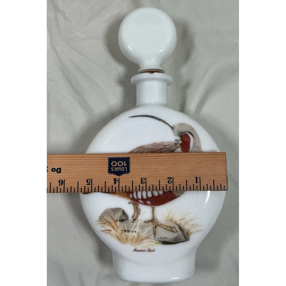 Field Birds Mountain Quail Milk Glass Whiskey Decanter Hand Painted By A. Singer